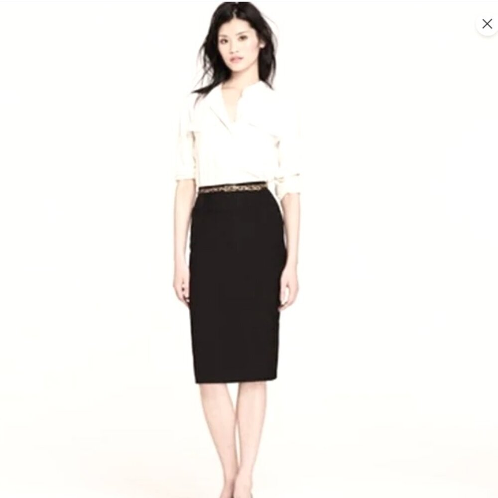 NEW J. Crew Black Pencil Skirt Super 120s Wool 10P Petite Style 03216